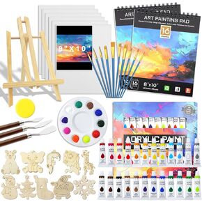 59 Pack Acrylic Paint Set Christmas gift Professional Painting Supplies with 24 Colors Acrylic Paint,Wooden Easel,Painting Canvas,Brushes,Palette,Painting Book for Boys,Girls,Beginners,Kids and Adults