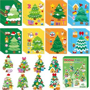 B1ykin Christmas Make a Face Sticker Sheets - Make Your Own Christmas Stickers Games, Winter Christmas Party Game Stickers Art Craft for Girls Boys Kids Birthday Party Favor Supplies (Christmas Tree)