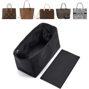 ملحق منظم محفظة من النايلون المقاوم للماء لـ LV Neverfull مع حقيبة بسحاب وحامل أكواب (أسود، MM، الجيل 2)