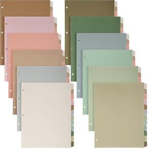Honoson 12 Sets 12 Tab Binder Dividers for 3 Ring Binders 8.5 x 11 Inch Paper Multicolor Dividers with Plastic Film 3 Hole Punched Page Dividers Sturdy Binder Index Dividers for School(Dark Color)