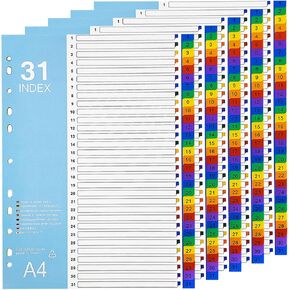 1-31 Tab Dividers, Plastic Dividers for 3 Ring Binders, Multicolor Binder Dividers with Tabs, Customizable Table of Contents, Number 1-31 Tabs, 5 Sets in Saudi Arabia