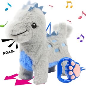 Hopearl Walking Dinosaur Interactive Electronic Pet Singing Toy Remote Control Leash Animated Musical Nodding Roar Wagging Tail Touch Recognition Gifts for Toddlers Birthday, 9''