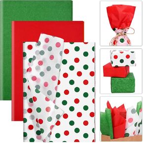 Sanixin 120 Sheets Christmas Tissue Paper for Gift Wrapping Green Red Polka Dots Printed Tissue Paper for Gift Bags for Christmas Party Winter Festivals Craft Supplies, 20 × 14 Inches