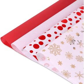 CCINEE 120 Sheets Christmas Tissue Paper for Gift Boxes, Xmas Gift Wrapping Paper for Christmas Gift Bags Ren White Snowflakes Tissue Paper Holiday Decorations