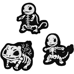 3Pcs Cute Funny Small Skull Dinosaur Iron On Patch, Embroidered Iron-on/Sew Patch Applique DIY Repair Accessories for Clothes Jacket Jeans Dress Backpacks