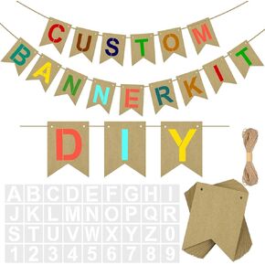 Yeaqee 137 PCS DIY Banner Kit 100 Pcs Paper Blank Banner Flags with 36 Letters Number Stencil Set Custom Personalized Banners Create Make Your Own Banner for Christmas Birthday Party Wedding Decor