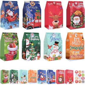 firstake Christmas Treat Bags - 32pcs Premium Christmas Treat Bags for Kids, Christmas Candy Bags, Christmas Paper Treat Bags, Small Christmas Gift Bags for Classrooms, Party Supplies, Holiday Goody