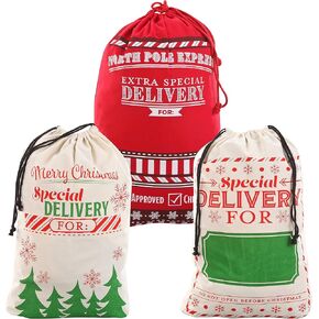 JOYIN 3 Packs present Bags, Santa Burlap Sack with Drawstring 26" x 19" for Large Xmas Package Storage,Christmas Large Gift Bags in Kuwait