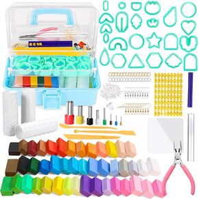 Caydo 177 PCS Polymer Clay Earring Kit with 3-Layer Storage Box, Including 44 Colors Clay, 24 Earring Cutters, Instructions, Earring Accessories, Gift for Clay Earrings Lovers