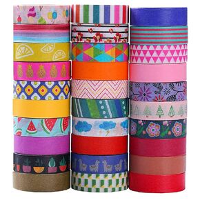 MPOPUUL Ninico 30 Rolls Washi Tape Set - 10mm Wide, Colorful Flower Style Design, Decorative Masking Tape for DIY Craft Scrapbooking Gift Wrapping