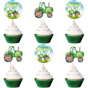 24PCS Farm Tractor Cupcake Toppers Farm Themed Happy Birthday Party Cake Decoration Baby Shower Construction Party Car Tractor Birthday Decorations Supplies Decorations