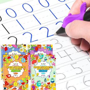 Large Size Magic Practice Copybooks for Kids Reusable Handwriting Workbooks for Preschools Grooves Template Design and Handwriting Aid Practice for Kids Age 3-8 (6 Books with Pens)