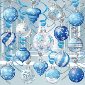 HOWAF 30 Pcs Christmas Hanging Swirl Ball Ornament Ceiling Hanging Decorations, Christmas Winter Birthday Baby Shower Snowflake Foil Hanging Ceiling for Frozen Winter Xmas Holiday Wedding Party
