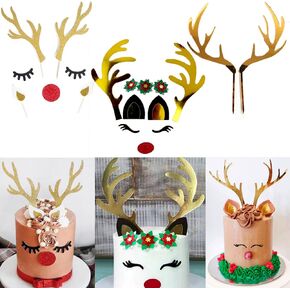Reindeer decoration Reindeer cake Christmas cake top decoration Reindeer cake top eyelashes nose ears Easter Christmas Halloween party cake emoji