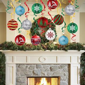 Christmas Party Hanging Swirl Decorations 48 Pieces Xmas Hanging Swirls for Home Birthday Party