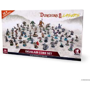 Dungeons & Lasers Deuslair Core DND Miniatures Set - 99 Models with Scenic Bases - 5E Compatible for use with D&D and Tabletop RPG Games - Unpainted and Unassembled - for Ages 14 Years +