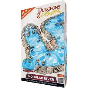 Dungeons & Lasers Modular River DND Terrain - 8 Pieces with Clear Plastic for Realistic Water Effect - for D&D and 5E Compatible Tabletop RPG Games - Unpainted and Unassembled - Ages 14 Years and up