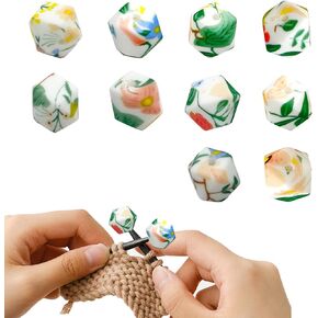 10Pcs Knitting Needle Stoppers, Hexagon Print Silicone Beads Knitting Needle Caps, Knitting Needle Point Protectors, Needle Tip Cover, Stitch Stoppers for Knitting Supplies Accessories