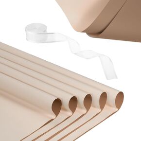 PATIKIL 20 Sheets Flower Wrapping Paper, Waterproof Flower Paper Wraps with Ribbon Floral Bouquet Supplies for DIY Crafts Packaging Bouquet, 22.8x22.8 Inch, Coffee/Light Brown