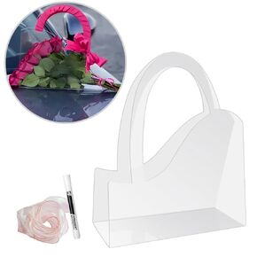 BBJ WRAPS Transparent Flower Bags For Bouquets PET Floral Gift Bags With Handle Florist Supplies Packaging For Flower Shops On Valentine's Day, Wedding, Mother's Day,10 Sets (Heart)