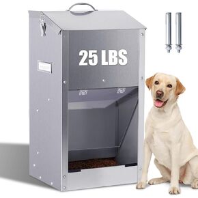 Automatic Dog Feeder Large Breed with Handle, Stainless Steel Indoor and Outdoor Pet Feeder for Large Dogs, Automatic Dog Feeder Large Breed for Dogs (25lbs)