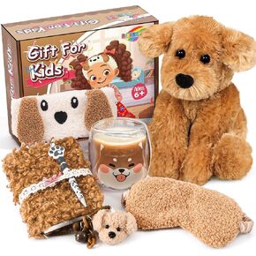 Dog Gifts Toys for Girls Kids 5 6 7 8-10 + with Dog Stuffed Animals/ Plush Diary/ Glass Cup/ Headband/ Eye Mask, Puppy toys Preschool Christmas Birthday Party Gift for Girls Kids Boys Teens
