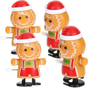 Hemoton 4 Pcs Christmas Wind Up Toys, Plastic Stocking Stuffers Playset Gingerbread Decor Goody Bag Fillers for Kids Party Favors