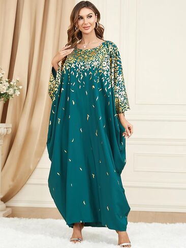 فستان عباية عربي طويل للسيدات من Qianliniuinc - فستان فضفاض لحفلات الكوكتيل مقاس كبير للنساء باللون الأسود in Kuwait