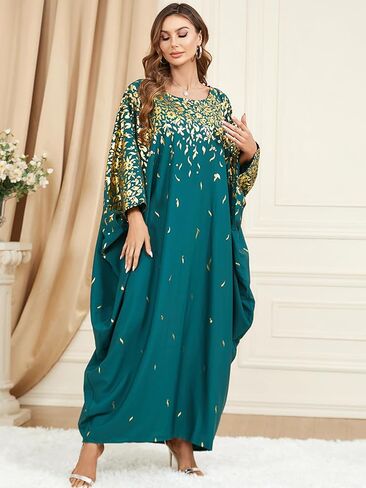 فستان عباية عربي طويل للسيدات من Qianliniuinc - فستان فضفاض لحفلات الكوكتيل مقاس كبير للنساء باللون الأسود in Kuwait