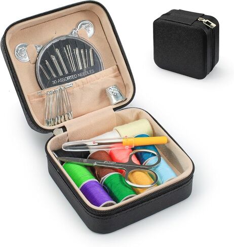 LELE LIFE Mini Travel Sewing Kit Leather Case, Small Sewing Kit for Adults and Beginners, Basic Needle and Thread Kit for Emergency Hand Sewing Repair Supplies (Black) in Kuwait