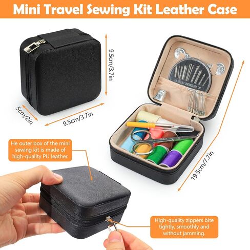 LELE LIFE Mini Travel Sewing Kit Leather Case, Small Sewing Kit for Adults and Beginners, Basic Needle and Thread Kit for Emergency Hand Sewing Repair Supplies (Black) in Kuwait