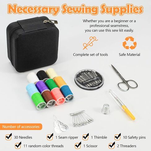 LELE LIFE Mini Travel Sewing Kit Leather Case, Small Sewing Kit for Adults and Beginners, Basic Needle and Thread Kit for Emergency Hand Sewing Repair Supplies (Black) in Kuwait