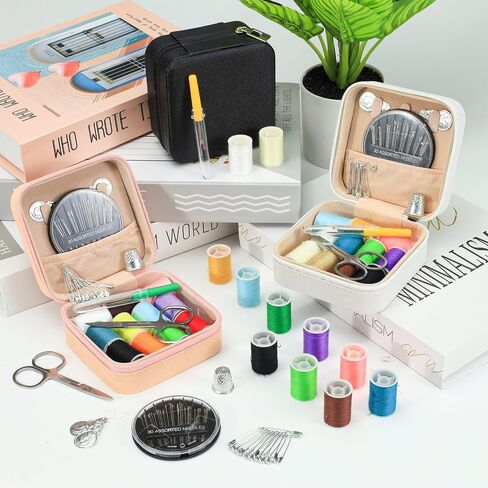 LELE LIFE Mini Travel Sewing Kit Leather Case, Small Sewing Kit for Adults and Beginners, Basic Needle and Thread Kit for Emergency Hand Sewing Repair Supplies (Black) in Kuwait