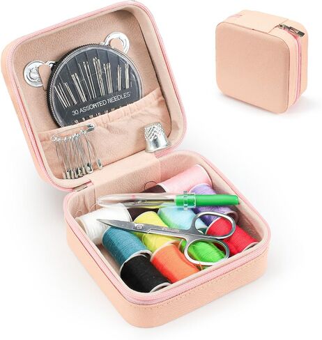LELE LIFE Mini Travel Sewing Kit Leather Case, Small Sewing Kit for Adults and Beginners, Basic Needle and Thread Kit for Emergency Hand Sewing Repair Supplies (Black) in Kuwait