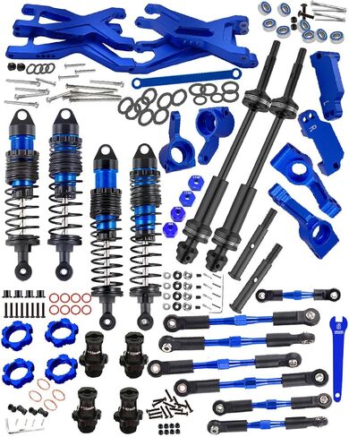 ترقيات جزء لـ 1/10 Stampede/Rustler 2WD، عمود القيادة والصدمات CVD&RC ومشابك ربط قابلة للتعديل ووصلات كامبر وكتلة ذراع وعجلة وكتل توجيه وحاملات المحور الخلفي، محور العجلة السداسي والمحور السداسي، أزرق in Saudi Arabia