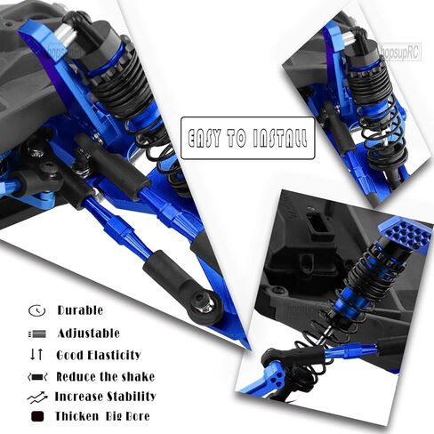ترقيات جزء لـ 1/10 Stampede/Rustler 2WD، عمود القيادة والصدمات CVD&RC ومشابك ربط قابلة للتعديل ووصلات كامبر وكتلة ذراع وعجلة وكتل توجيه وحاملات المحور الخلفي، محور العجلة السداسي والمحور السداسي، أزرق in Saudi Arabia