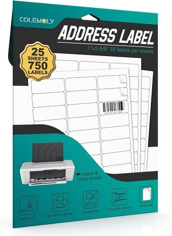 Address Labels 1"x2-5/8" Shipping Mailing Labels for Printer Printable Sticker Labels White Matte Paper for Office, Home (25 Sheets, 30-UP) in Kuwait
