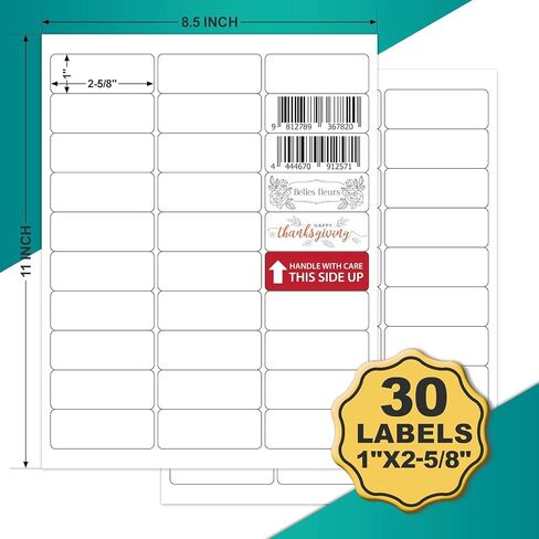 Address Labels 1"x2-5/8" Shipping Mailing Labels for Printer Printable Sticker Labels White Matte Paper for Office, Home (25 Sheets, 30-UP) in Kuwait