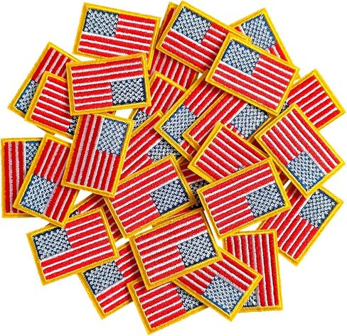 Small American Flag Patches, Embroidered Iron on US Flag Patches Applique for Clothes, Hat, Backpack, Jeans and More, Pack of 15 Golde in Kuwait