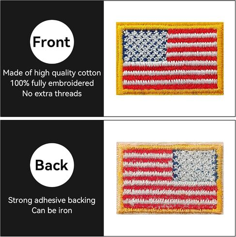 Small American Flag Patches, Embroidered Iron on US Flag Patches Applique for Clothes, Hat, Backpack, Jeans and More, Pack of 15 Golde in Kuwait