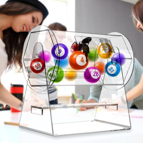 QWORK Acrylic Raffle Ticket Drum, 11x6.5x11 inches, Transparent Lottery Spinner with Lock and Keys in Saudi Arabia