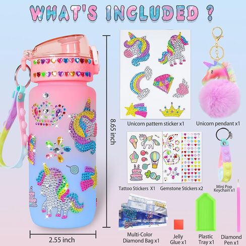 FIRITHYC Decorate Your Own Water Bottle Kits, Arts and Crafts Gifts Toys for Girls Age 4-6-8-10-12, Mermaids Gem Diamond Painting Crafts Gifts Toys for Girls Birthday in Saudi Arabia
