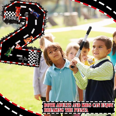 Sratte Race Car Number Piñata Small Racing Piñata Number Piñata مع مضرب معصوب العينين وقصاصات للأولاد، لوازم حفلات الاحتفال بالذكرى السنوية لعيد الميلاد، 16.1 × 10.6 × 3 بوصة (رقم 2) in Saudi Arabia