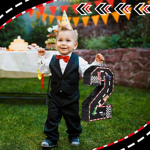 Sratte Race Car Number Piñata Small Racing Piñata Number Piñata مع مضرب معصوب العينين وقصاصات للأولاد، لوازم حفلات الاحتفال بالذكرى السنوية لعيد الميلاد، 16.1 × 10.6 × 3 بوصة (رقم 2) in Saudi Arabia