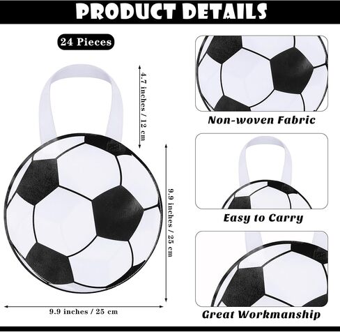 MIMIND 24 Pieces Soccer Ball Shape Non-Woven Party Favor Bags with Handles 9.9 x 9.9 Inch Soccer Party Favor Bags Goodie Treat Candy Bags for Sports Theme Party Birthday in Saudi Arabia