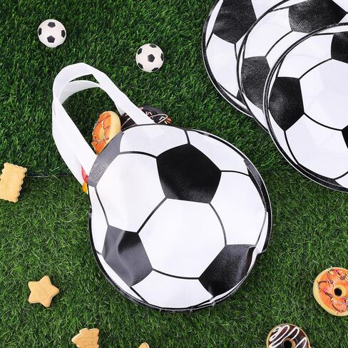 MIMIND 24 Pieces Soccer Ball Shape Non-Woven Party Favor Bags with Handles 9.9 x 9.9 Inch Soccer Party Favor Bags Goodie Treat Candy Bags for Sports Theme Party Birthday in Saudi Arabia