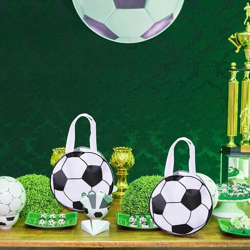 MIMIND 24 Pieces Soccer Ball Shape Non-Woven Party Favor Bags with Handles 9.9 x 9.9 Inch Soccer Party Favor Bags Goodie Treat Candy Bags for Sports Theme Party Birthday in Saudi Arabia