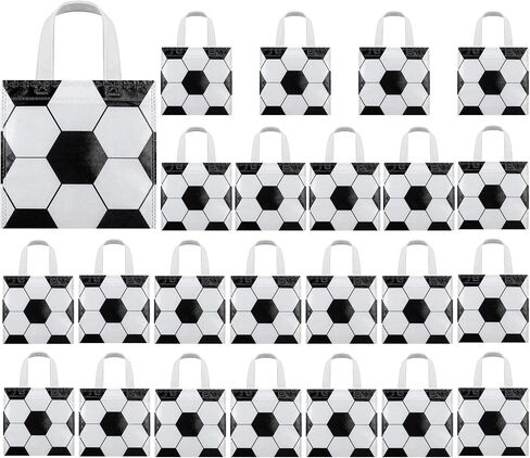MIMIND 24 Pieces Soccer Ball Shape Non-Woven Party Favor Bags with Handles 9.9 x 9.9 Inch Soccer Party Favor Bags Goodie Treat Candy Bags for Sports Theme Party Birthday in Saudi Arabia