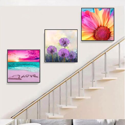 HSENJT Beach Diamond لوحة فنية حسب الأرقام، 14 × 14 بوصة غروب الشمس الحب 5D الماس DIY اللوحة للبالغين، اللوحة مع الماس للاسترخاء وهدية ديكور جدار المنزل (35 سم × 35 سم) in Saudi Arabia