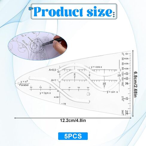Giantree 5 Pack Parabola Template Math, Multifunctional Curve Template Parabola Ruler Geometry Ruler Mathematical Geometry Set Parabola Template for Office School in Saudi Arabia